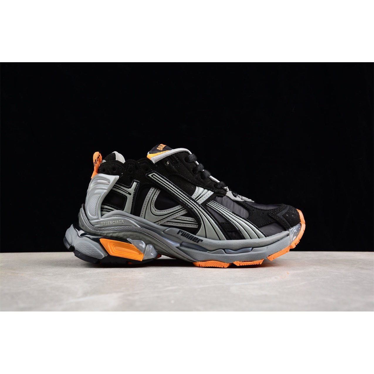 BALENCIAGA Runner - Grey Orange Sneakers - Black Unisex Streetwear Limited Edition - The Balenciaga Runner x Black Grey Orange sneakers showcase a striking blend of style and
