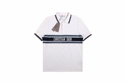 Christian Dior 'striped Logo' Polo Shirt - White Unisex Streetwear Limited Edition - <p dir='ltr'><span>White polo shirt featuring a classic collar and button placket. Accentuated with a