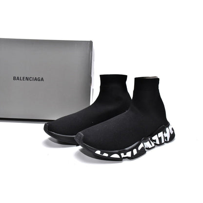 BALENCIAGA Speed Graffiti Trainer - - Black Unisex Streetwear Limited Edition - The Balenciaga Speed Graffiti Trainer x Black is a captivating blend of haute couture and