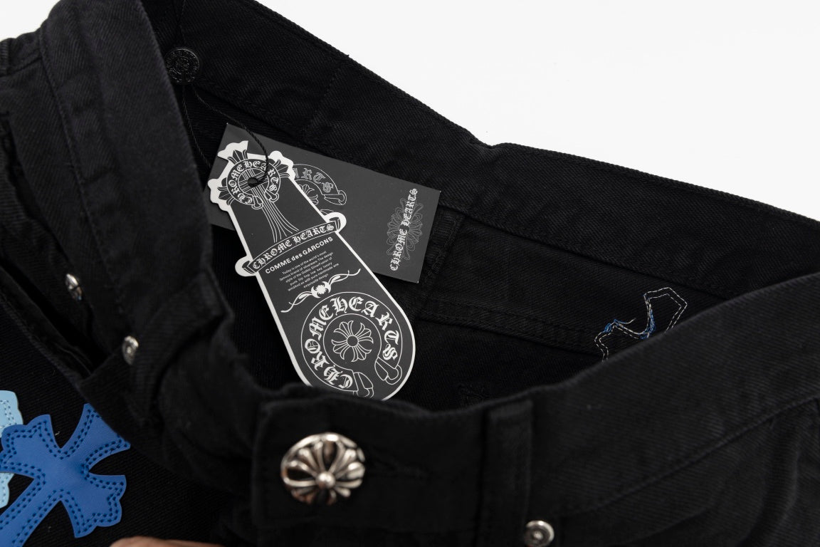 CHROME Hearts Multicolor Cross Patch Jorts Shorts - Black Unisex Streetwear Limited Edition