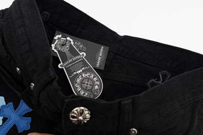 CHROME Hearts Multicolor Cross Patch Jorts Shorts - Black Unisex Streetwear Limited Edition