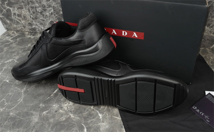 PRADA America's Cup Leather Sneakers - Black Unisex Streetwear Limited Edition