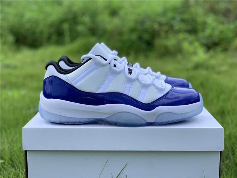 AIR Jordan 11 Low Purple Concord White - Black-concord Unisex Streetwear Limited Edition - Step into iconic style with the Air Jordan 11 Low Purple Concord White/Black-Concord, a tribute