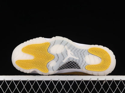 AIR Jordan 11 Low Yellow Snakeskin Sneakers - White Unisex Streetwear Limited Edition - Embrace bold sophistication with the Air Jordan 11 Low Yellow Snakeskin White/Tour Yellow/Sail, a striking