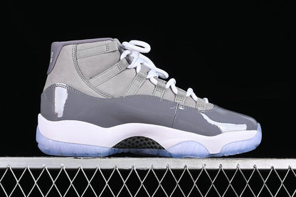 AIR Jordan 11 Retro 2021 Medium Sneakers - Grey Unisex Streetwear Limited Edition - Step into iconic style with the Air Jordan 11 Retro 2021 Medium Grey sneakers, a