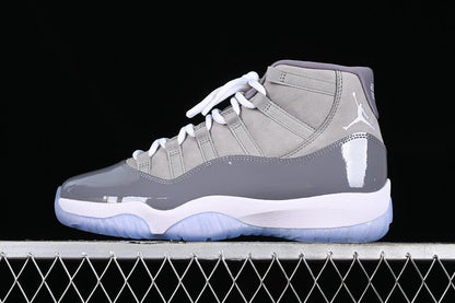 AIR Jordan 11 Retro 2021 Medium Sneakers - Grey Unisex Streetwear Limited Edition - Step into iconic style with the Air Jordan 11 Retro 2021 Medium Grey sneakers, a