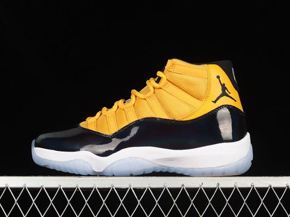 AIR Jordan 11 Retro - Yellow - White - Black Unisex Streetwear Limited Edition - Step into bold street style with the Air Jordan 11 Retro Black/Yellow/White, a vibrant expression