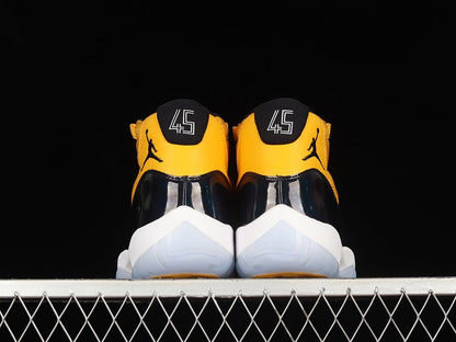 AIR Jordan 11 Retro - Yellow - White - Black Unisex Streetwear Limited Edition - Step into bold street style with the Air Jordan 11 Retro Black/Yellow/White, a vibrant expression