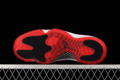 AIR Jordan 11 Retro Low Bred - True Red - White - Black Unisex Streetwear Limited Edition - Step into legendary style with the Air Jordan 11 Retro Low Bred Black/True Red/White, a