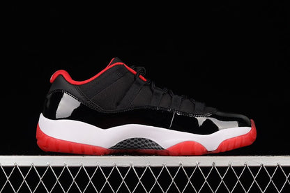 AIR Jordan 11 Retro Low Bred - True Red - White - Black Unisex Streetwear Limited Edition - Step into legendary style with the Air Jordan 11 Retro Low Bred Black/True Red/White, a