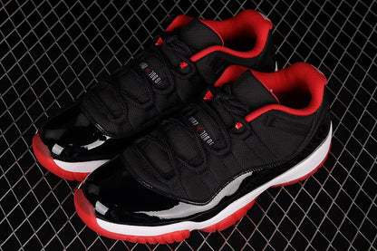 AIR Jordan 11 Retro Low Bred - True Red - White - Black Unisex Streetwear Limited Edition - Step into legendary style with the Air Jordan 11 Retro Low Bred Black/True Red/White, a