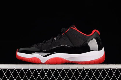AIR Jordan 11 Retro Low Bred - True Red - White - Black Unisex Streetwear Limited Edition - Step into legendary style with the Air Jordan 11 Retro Low Bred Black/True Red/White, a