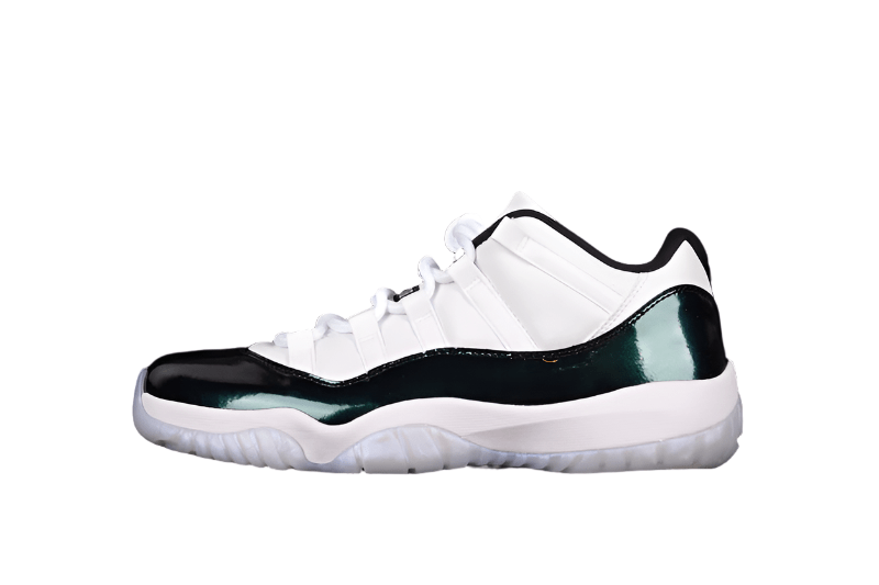 AIR Jordan 11 Retro Low Emerald White - Emerald Rise-black Sneakers Unisex Streetwear Limited Edition - The Air Jordan 11 Retro Low 'Emerald' in White/Emerald Rise-Black combines iconic design with re