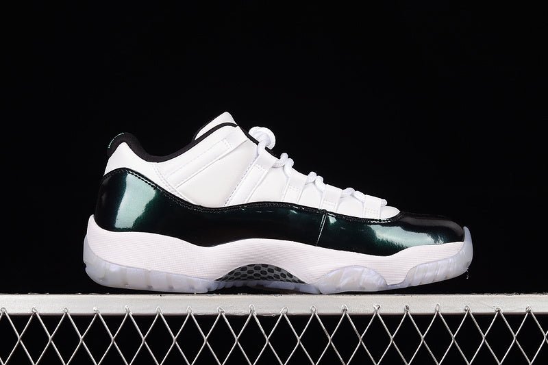 AIR Jordan 11 Retro Low Emerald White - Emerald Rise-black Sneakers Unisex Streetwear Limited Edition - The Air Jordan 11 Retro Low 'Emerald' in White/Emerald Rise-Black combines iconic design with re