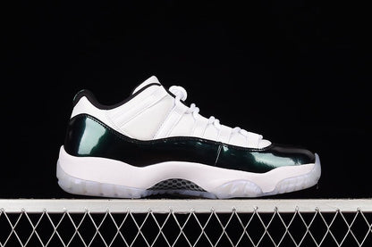 AIR Jordan 11 Retro Low Emerald White - Emerald Rise-black Sneakers Unisex Streetwear Limited Edition - The Air Jordan 11 Retro Low 'Emerald' in White/Emerald Rise-Black combines iconic design with re