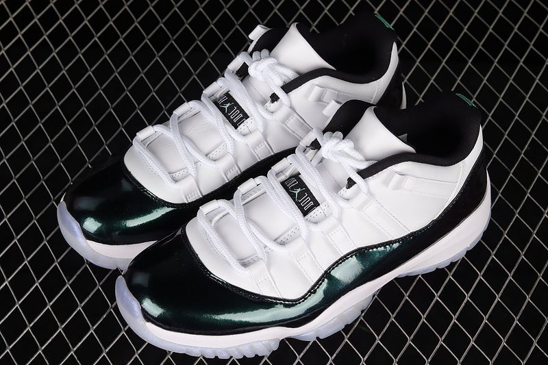 AIR Jordan 11 Retro Low Emerald White - Emerald Rise-black Sneakers Unisex Streetwear Limited Edition - The Air Jordan 11 Retro Low 'Emerald' in White/Emerald Rise-Black combines iconic design with re