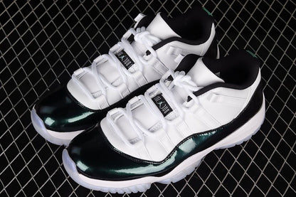 AIR Jordan 11 Retro Low Emerald White - Emerald Rise-black Sneakers Unisex Streetwear Limited Edition - The Air Jordan 11 Retro Low 'Emerald' in White/Emerald Rise-Black combines iconic design with re