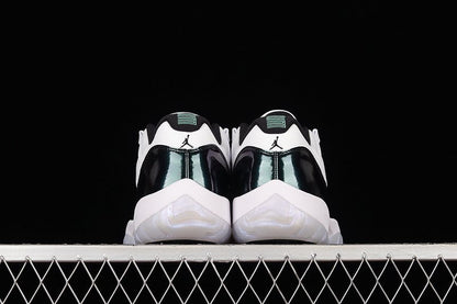 AIR Jordan 11 Retro Low Emerald White - Emerald Rise-black Sneakers Unisex Streetwear Limited Edition - The Air Jordan 11 Retro Low 'Emerald' in White/Emerald Rise-Black combines iconic design with re