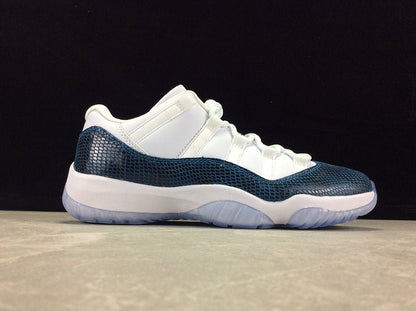 AIR Jordan 11 Retro Low Le Snakeskin White - Black-navy Sneakers Unisex Streetwear Limited Edition - **Air Jordan 11 Retro Win Like 82 White/Midnight Navy-University Blue** Celebrate basketball greatn