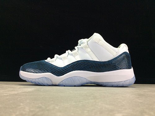 AIR Jordan 11 Retro Low Le Snakeskin White - Black-navy Sneakers Unisex Streetwear Limited Edition - **Air Jordan 11 Retro Win Like 82 White/Midnight Navy-University Blue** Celebrate basketball greatn