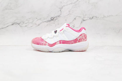 AIR Jordan 11 Retro Low Pink Snakeskin White - Watermelon - Sneakers - Black Unisex Streetwear Limited Edition - **Air Jordan 11 Retro Low Pink Snakeskin White/Watermelon/Black** Elevate your sneaker