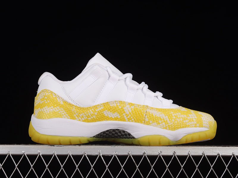 AIR Jordan 11 Retro Low Yellow Snakeskin - White Unisex Streetwear Limited Edition - Unleash your wild side with the Air Jordan 11 Retro Low Yellow Snakeskin White, a