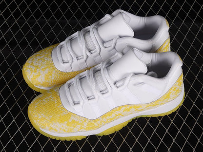 AIR Jordan 11 Retro Low Yellow Snakeskin - White Unisex Streetwear Limited Edition - Unleash your wild side with the Air Jordan 11 Retro Low Yellow Snakeskin White, a