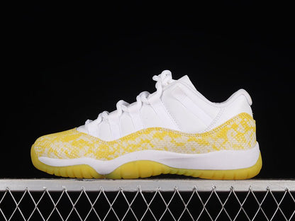 AIR Jordan 11 Retro Low Yellow Snakeskin - White Unisex Streetwear Limited Edition - Unleash your wild side with the Air Jordan 11 Retro Low Yellow Snakeskin White, a