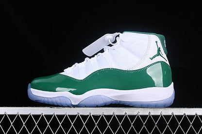 AIR Jordan 11 Retro - Green Sneakers - White Unisex Streetwear Limited Edition - Step into classic style with the Air Jordan 11 Retro White/Green sneakers. A timeless silhouette