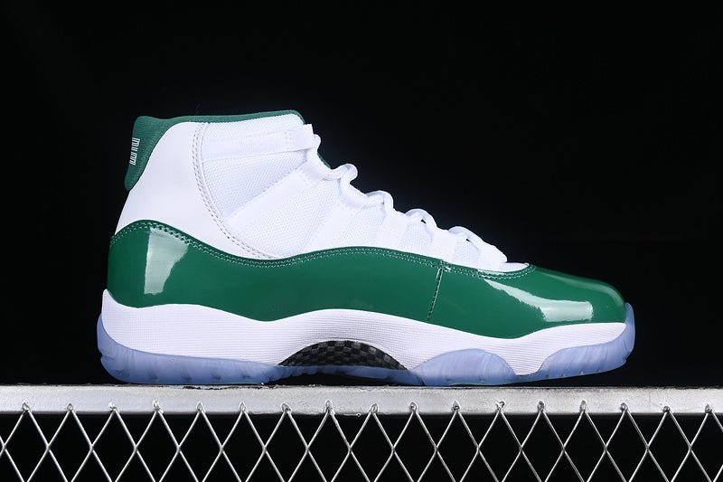 AIR Jordan 11 Retro - Green Sneakers - White Unisex Streetwear Limited Edition - Step into classic style with the Air Jordan 11 Retro White/Green sneakers. A timeless silhouette