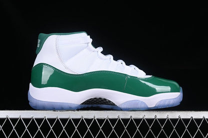 AIR Jordan 11 Retro - Green Sneakers - White Unisex Streetwear Limited Edition - Step into classic style with the Air Jordan 11 Retro White/Green sneakers. A timeless silhouette
