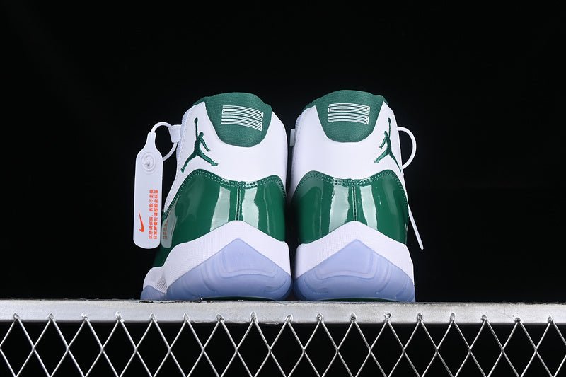 AIR Jordan 11 Retro - Green Sneakers - White Unisex Streetwear Limited Edition - Step into classic style with the Air Jordan 11 Retro White/Green sneakers. A timeless silhouette