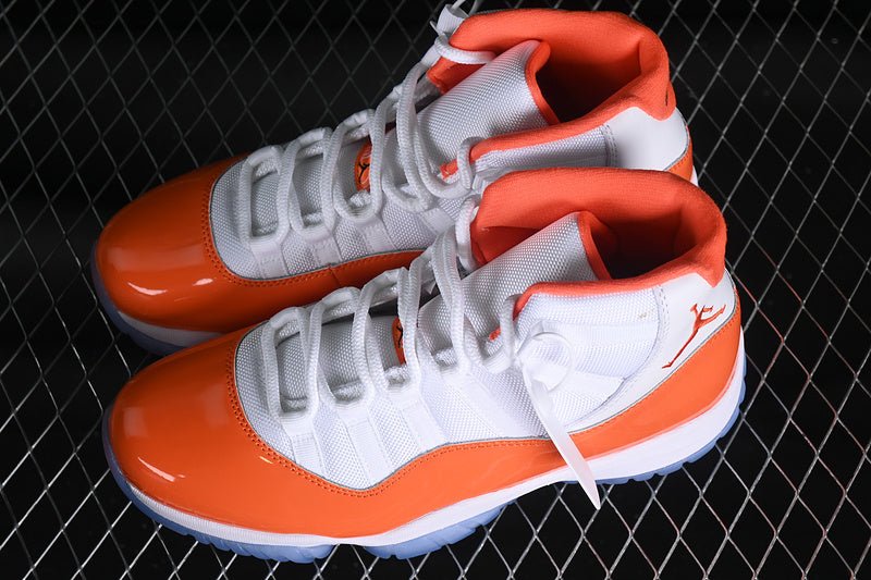 AIR Jordan 11 Retro - Orange - White Unisex Streetwear Limited Edition - Introducing the Air Jordan 11 Retro White/Orange, a vibrant and stylish addition to the iconic