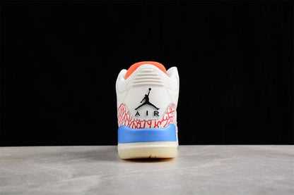 AIR Jordan 3 Mr Triple Double Pe - Red - Blue Sneakers - White Unisex Streetwear Limited Edition - **Air Jordan 3 Mr Triple Double PE White/Red/Blue** Celebrate the legacy of basketball greatness with