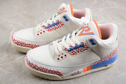 AIR Jordan 3 Mr Triple Double Pe - Red - Blue Sneakers - White Unisex Streetwear Limited Edition - **Air Jordan 3 Mr Triple Double PE White/Red/Blue** Celebrate the legacy of basketball greatness with
