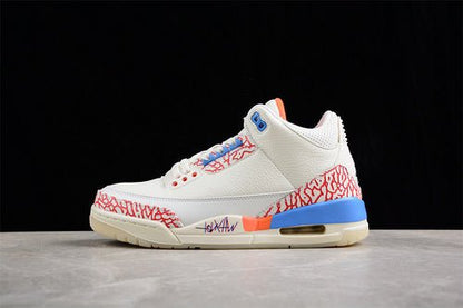 AIR Jordan 3 Mr Triple Double Pe - Red - Blue Sneakers - White Unisex Streetwear Limited Edition - **Air Jordan 3 Mr Triple Double PE White/Red/Blue** Celebrate the legacy of basketball greatness with