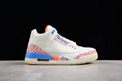 AIR Jordan 3 Mr Triple Double Pe - Red - Blue Sneakers - White Unisex Streetwear Limited Edition - **Air Jordan 3 Mr Triple Double PE White/Red/Blue** Celebrate the legacy of basketball greatness with