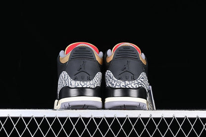 AIR Jordan 3 Retro - Fire Red - Metallic Gold - Cement Grey Sneakers - Black Unisex Streetwear Limited Edition - **Air Jordan 3 Retro Black/Fire Red/Metallic Gold/Cement Grey** Experience a bold blend