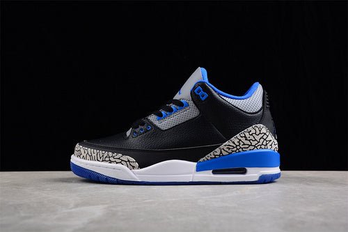 AIR Jordan 3 Retro - Sport Blue Wolf Grey Sneakers - Black Unisex Streetwear Limited Edition - **Air Jordan 3 Retro Black/Sport Blue/Wolf Grey** Step into a perfect blend of timeless style