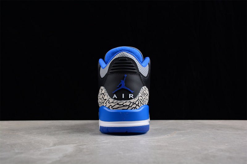AIR Jordan 3 Retro - Sport Blue Wolf Grey Sneakers - Black Unisex Streetwear Limited Edition - **Air Jordan 3 Retro Black/Sport Blue/Wolf Grey** Step into a perfect blend of timeless style