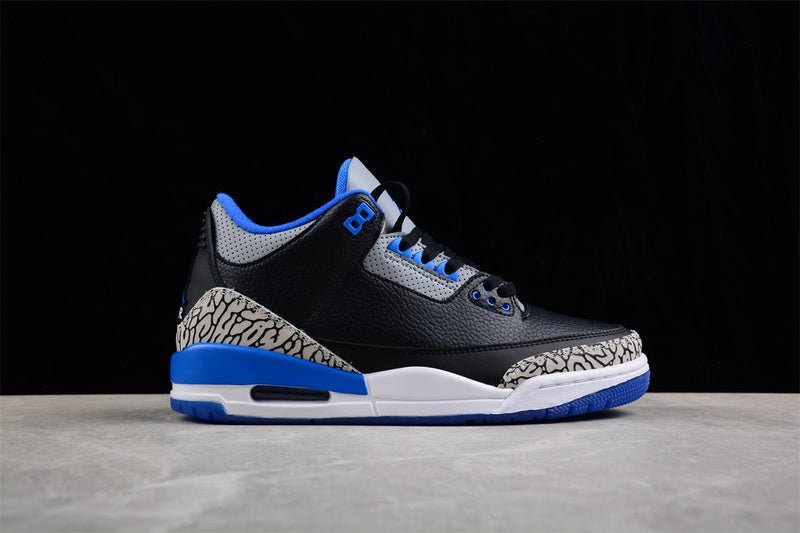 AIR Jordan 3 Retro - Sport Blue Wolf Grey Sneakers - Black Unisex Streetwear Limited Edition - **Air Jordan 3 Retro Black/Sport Blue/Wolf Grey** Step into a perfect blend of timeless style