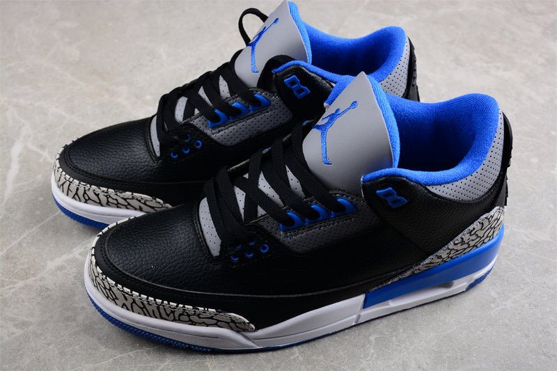 AIR Jordan 3 Retro - Sport Blue Wolf Grey Sneakers - Black Unisex Streetwear Limited Edition - **Air Jordan 3 Retro Black/Sport Blue/Wolf Grey** Step into a perfect blend of timeless style