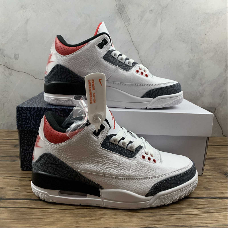 AIR Jordan 3 Retro Denim Se Fire Red White - Fire Red - - Black Unisex Streetwear Limited Edition