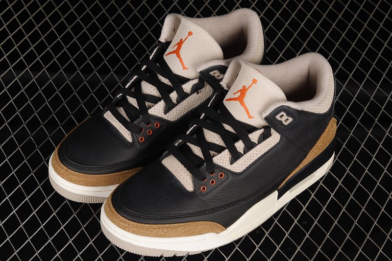 AIR Jordan 3 Retro Desert Elephant - Rush Orange-fossil Stone Sneakers - Black Unisex Streetwear Limited Edition - **Air Jordan 3 Retro Desert Elephant Black/Rush Orange-Fossil Stone** Experience a un