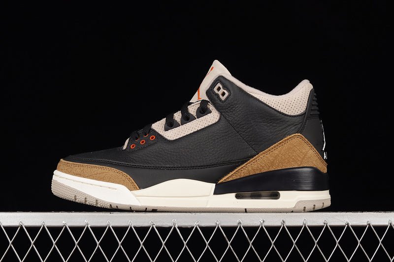 AIR Jordan 3 Retro Desert Elephant - Rush Orange-fossil Stone Sneakers - Black Unisex Streetwear Limited Edition - **Air Jordan 3 Retro Desert Elephant Black/Rush Orange-Fossil Stone** Experience a un