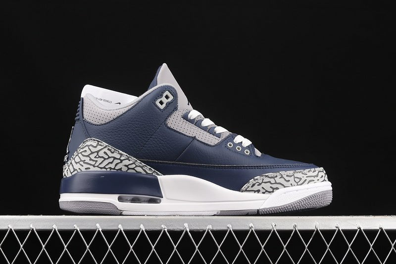 AIR Jordan 3 Retro Georgetown Midnight Navy - Cement Grey - - White Unisex Streetwear Limited Edition - The Air Jordan 3 Retro 'Georgetown' in Midnight Navy/Cement Grey/White is a striking tribute to