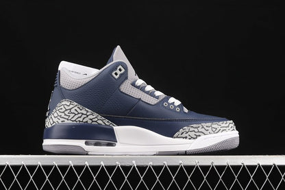 AIR Jordan 3 Retro Georgetown Midnight Navy - Cement Grey - - White Unisex Streetwear Limited Edition - The Air Jordan 3 Retro 'Georgetown' in Midnight Navy/Cement Grey/White is a striking tribute to
