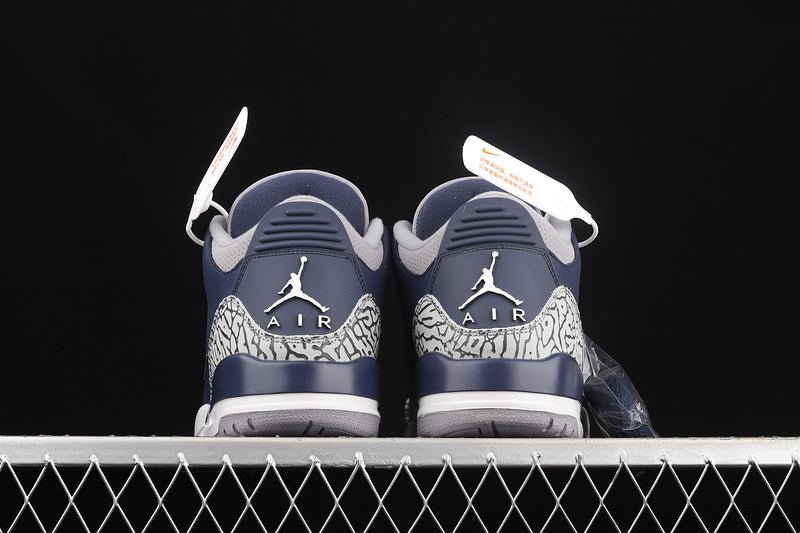 AIR Jordan 3 Retro Georgetown Midnight Navy - Cement Grey - - White Unisex Streetwear Limited Edition - The Air Jordan 3 Retro 'Georgetown' in Midnight Navy/Cement Grey/White is a striking tribute to