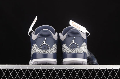 AIR Jordan 3 Retro Georgetown Midnight Navy - Cement Grey - - White Unisex Streetwear Limited Edition - The Air Jordan 3 Retro 'Georgetown' in Midnight Navy/Cement Grey/White is a striking tribute to