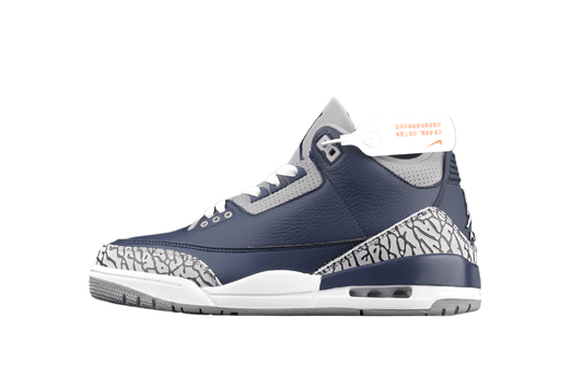 AIR Jordan 3 Retro Georgetown Midnight Navy - Cement Grey - - White Unisex Streetwear Limited Edition - The Air Jordan 3 Retro 'Georgetown' in Midnight Navy/Cement Grey/White is a striking tribute to